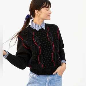 Clare V Drop Shoulder Cable Chains Crew Neck Sweater